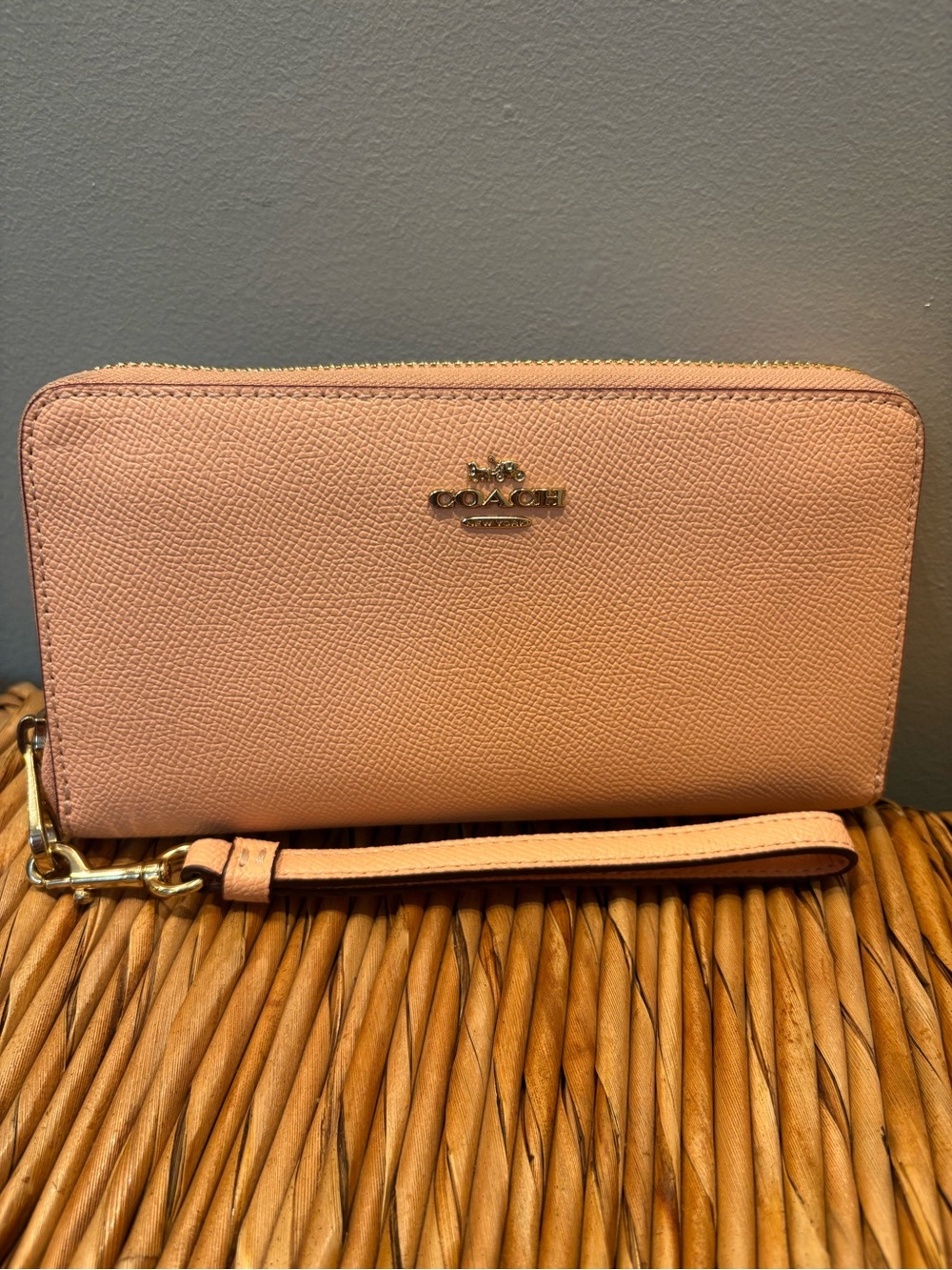 Coach Blush Pink Pebbled Leather Wristlet Wallet